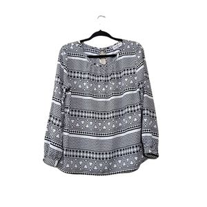 Veronica M. Black White Geometric Blouse Top Small
